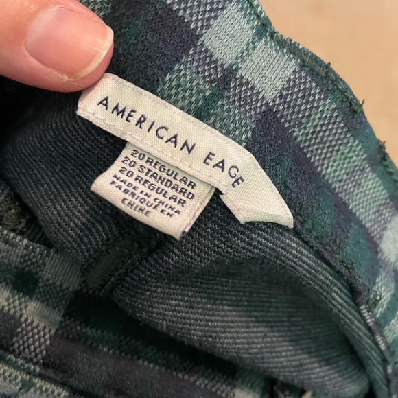 American Eagle Outfitters Plaid Flare Pants - Navy and Teal - Picture 3 of 6